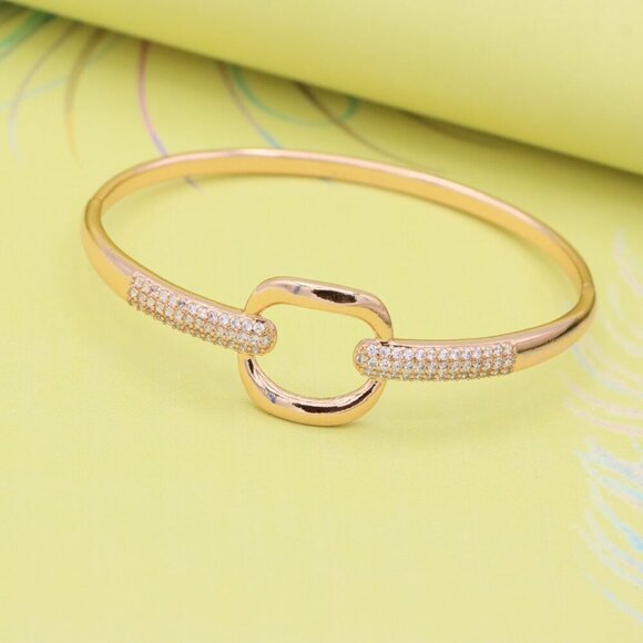 Elegant Rose Gold Bangle with Sparkling Circular Center Accent, XPBL0455 - Picture 5 of 12